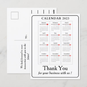 Carte Postale Simple Calendar 2023 Merci personnalisé pour l'ent