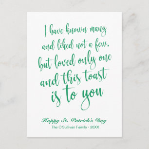 Carte Postale Simple calligraphie Toast Irlandais St Patrick