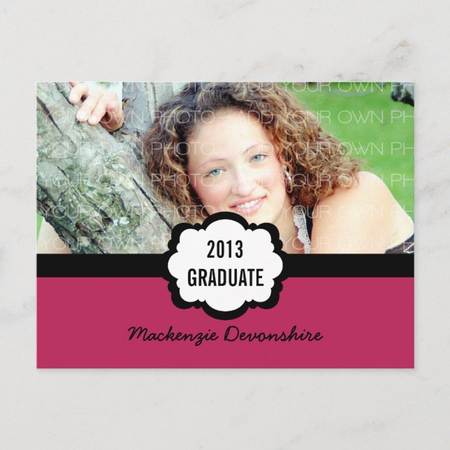 Carte Postale Simple Chic Graduation Party, Fuchsi (Devant)