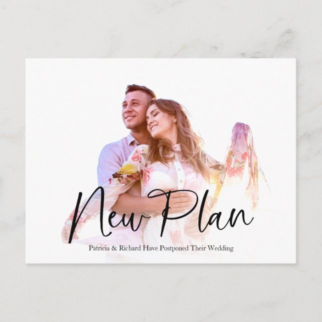 Carte Postale Simple Chic Nouveau Plan Mariage Reporté (Devant)
