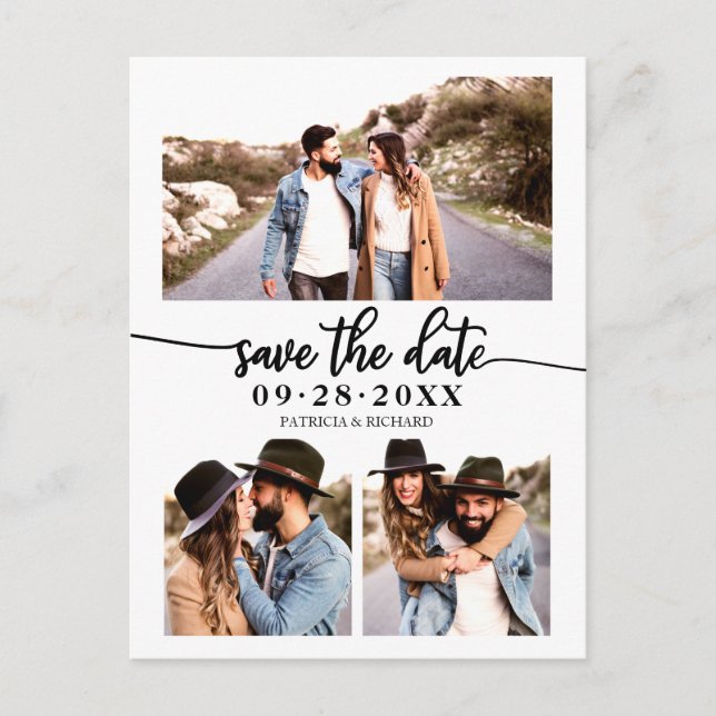 Carte Postale Simple Collage De 3 Photos De Mariage Save The Dat (Devant)