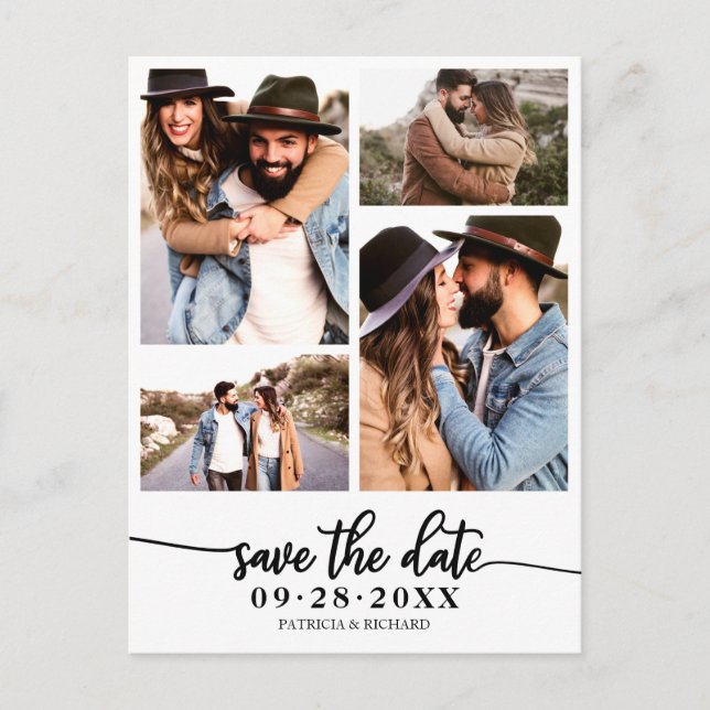 Carte Postale Simple Collage De 4 Photos De Mariage Save The Dat (Devant)