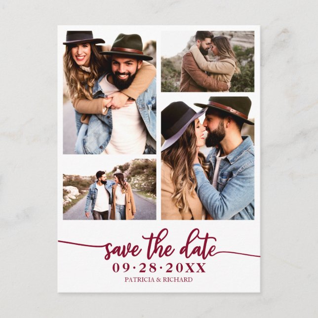 Carte Postale Simple Collage De 4 Photos De Mariage Save The Dat (Devant)