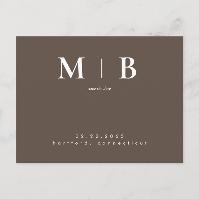 Carte Postale Simple Contemporary Slek Monogram Brown Date de sa (Devant)