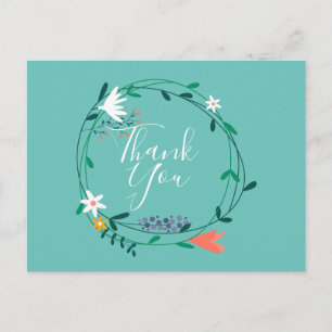 Carte Postale Simple Couronne Florale Script Merci Entreprise