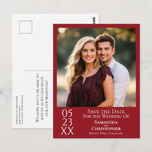 Carte Postale Simple Crimson Red Wedding Enregistrer la photo Da