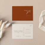 Carte Postale Simple Désert | Remerciements de mariage en terre<br><div class="desc">Cette carte de remerciement de mariage Simple Desert | Terracotta est exactement ce que vous recherchez pour compléter votre mariage moderne rustique boho. Parfaite pour une ambiance western minimaliste vintage ou une atmosphère bohémienne rétro d'automne. L'écriture blanche naturelle minimale ressort vraiment avec cet arrière-plan automnal coloré. Vous pouvez choisir de...</div>