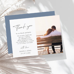 Carte Postale Simple Dusty Blue Script Photo Mariage Merci