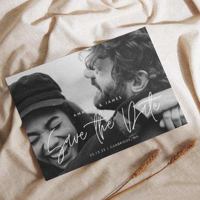 Carte Postale Simple Elegance Budget Script Photo Enregistrer la (Créateur téléchargé)