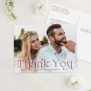 Carte Postale Simple Elegant Bourgogne Photo Mariage Merci