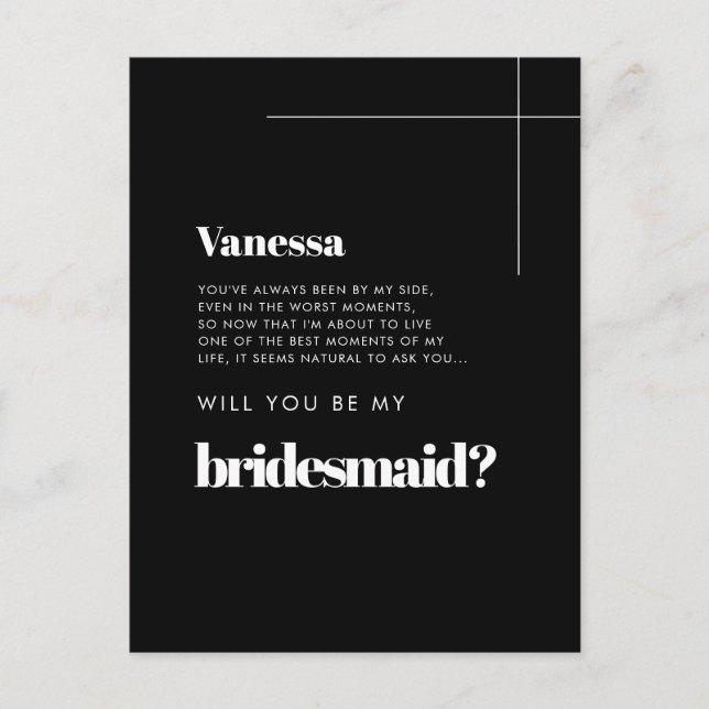 Carte Postale Simple elegant & chic Bridesmaid proposal (Devant)