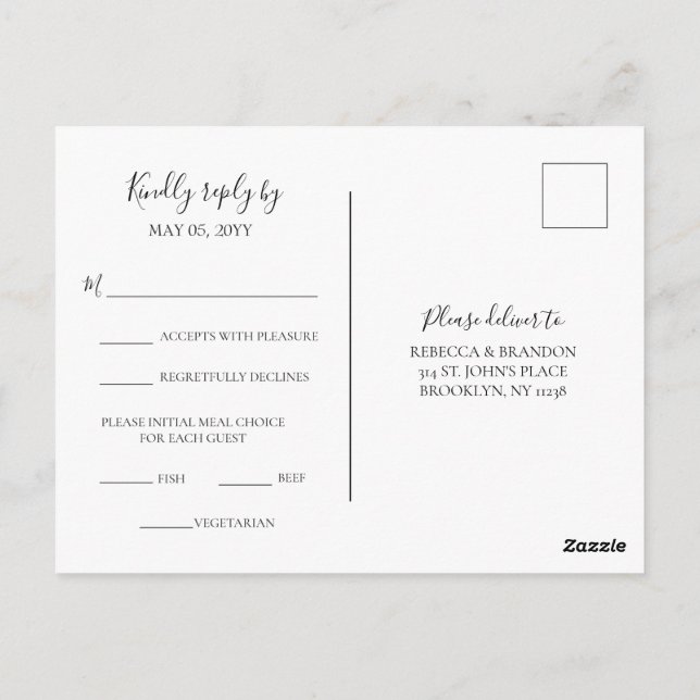 Carte Postale Simple élégant choix de repas Mariage RSVP (Dos)