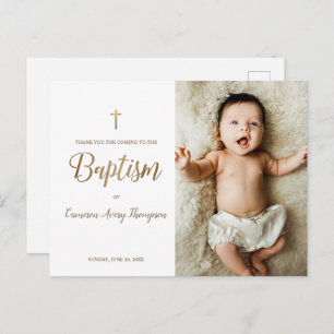 Carte Postale Simple Elegant Gold Cross Baptism Merci photo