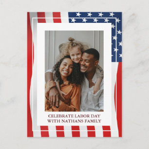 Carte Postale Simple Elegant Happy Labor Day avec drapeau améric