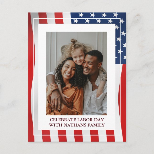 Carte Postale Simple Elegant Happy Labor Day avec drapeau améric (Devant)