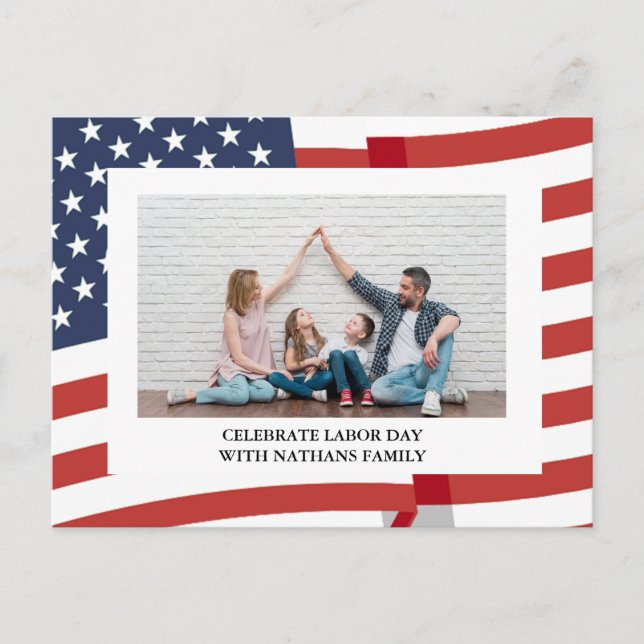Carte Postale Simple Elegant Happy Labor Day avec drapeau améric (Devant)