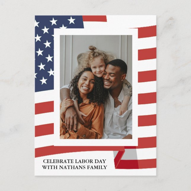 Carte Postale Simple Elegant Happy Labor Day avec drapeau améric (Devant)
