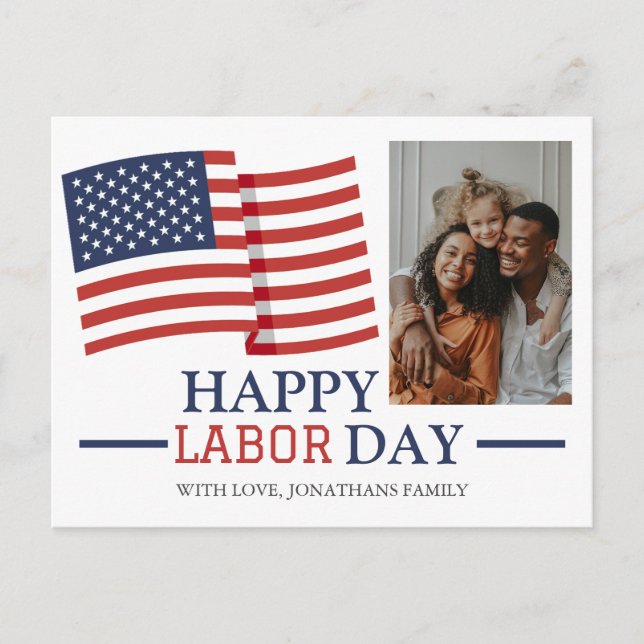 Carte Postale Simple Elegant Happy Labor Day avec drapeau améric (Devant)