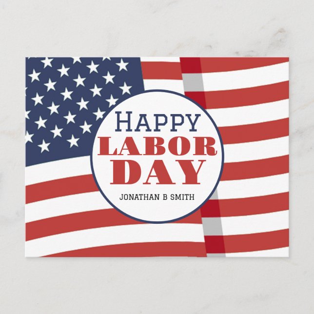 Carte Postale Simple Elegant Labor Day avec drapeau américain (Devant)