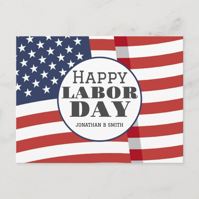 Carte Postale Simple Elegant Labor Day avec drapeau américain (Devant)