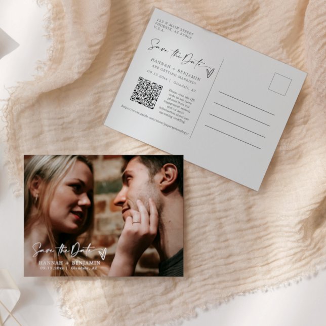 Carte Postale Simple élégant moderne Enregistrer la date QR Code (Créateur téléchargé)