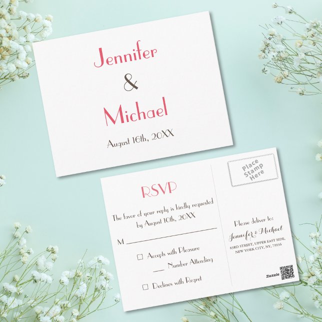 Carte Postale Simple Élégant Moderne Réponse de Mariage Blanc RS (Simple Modern Elegant White Wedding Response RSVP Postcard)