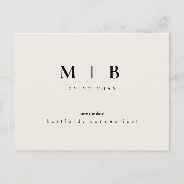 Carte Postale Simple Élegant Monogramme Beige Faire-Part de Mari (Devant)