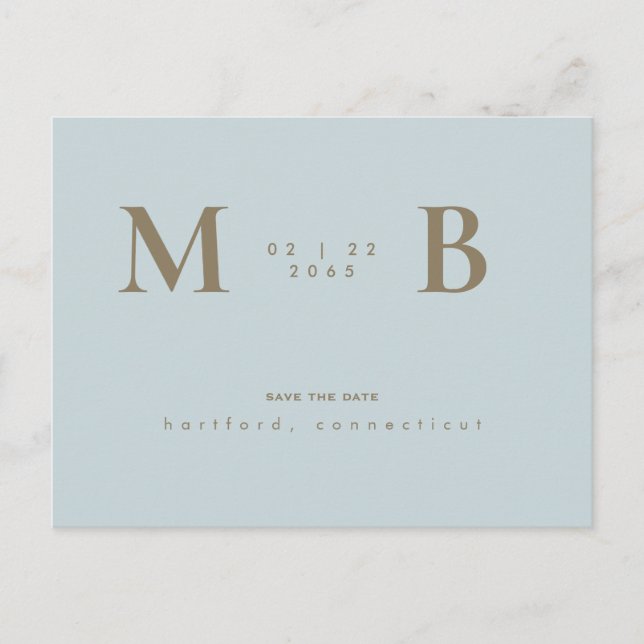 Carte Postale Simple & Élégant Monogramme Bleu Glacé Save the Da (Devant)