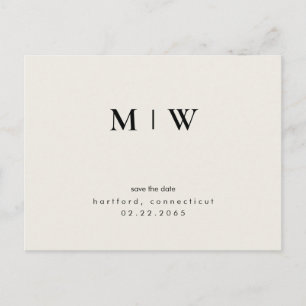 Carte Postale Simple & Élégant Monogramme Crème Save the Date