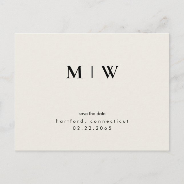 Carte Postale Simple & Élégant Monogramme Crème Save the Date (Devant)