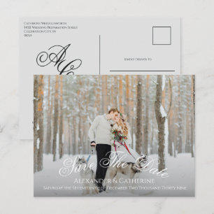Carte Postale Simple Élégant Monogramme Photo Enregistrer la Dat