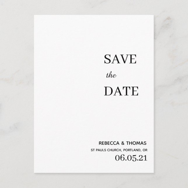 Carte Postale simple élégant non photo enregistrer la date (Devant)