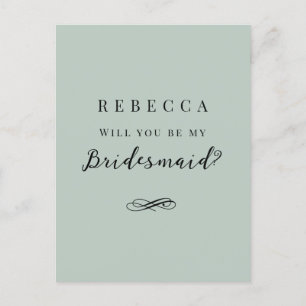 Carte Postale Simple élégante sauge vert Bridesmaid Proposition