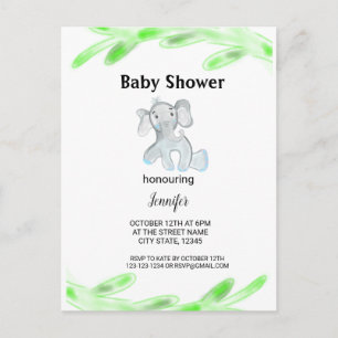Carte Postale Simple éléphant bébé bleu gris aquarelle chaussure