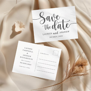 Carte Postale Simple Enregistrer la Date Mariage Noir & Blanc
