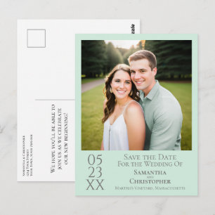 Carte Postale Simple Épingle Verte Mariage Enregistrer la Date P