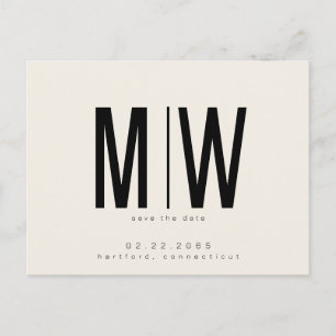 Carte Postale Simple et Élégant Grand Monogramme Beige Save the 