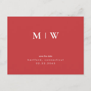 Carte Postale Simple et élégant Monogramme blanc rouge/blanc Dat