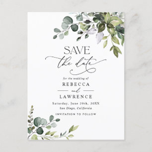 Carte Postale Simple Eucalyptus Green Wedding Enregistrer la dat