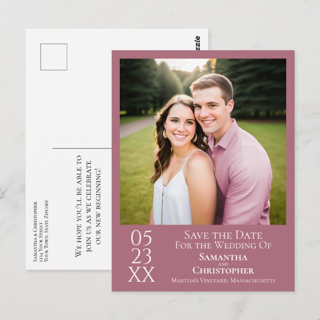 Carte Postale Simple Faire Enregistrer La Date De Mariage Rose P (Devant / Derrière)