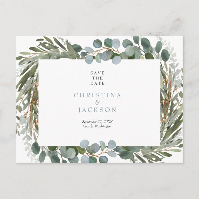 Carte Postale Simple Faire-Part de Mariage au Eucalyptus (Devant)