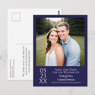 Carte Postale Simple Faire-Part de Mariage Photo Bleu Nuit