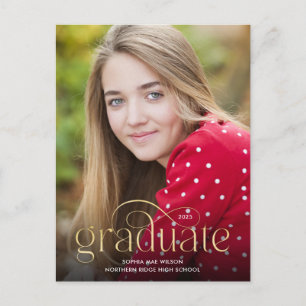 Carte Postale Simple Flourish Minimal Gold Type Photo Graduation