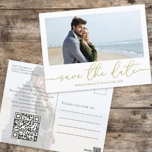 Carte Postale Simple Gold Calligraphie moderne Photo QR Code