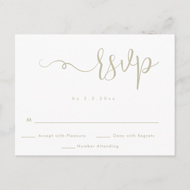 Carte Postale simple Gold Lettering Wedding RSVP C (Devant)