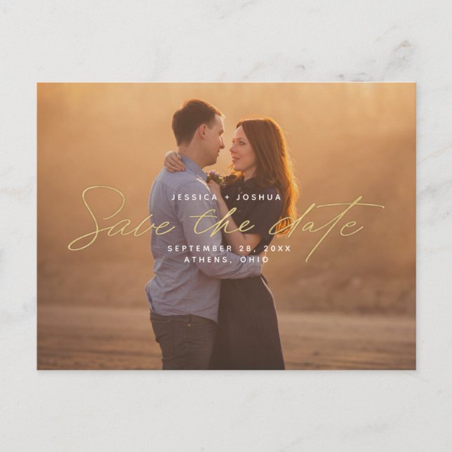 Carte Postale Simple Gold Script superposition photo Enregistrer (Devant)