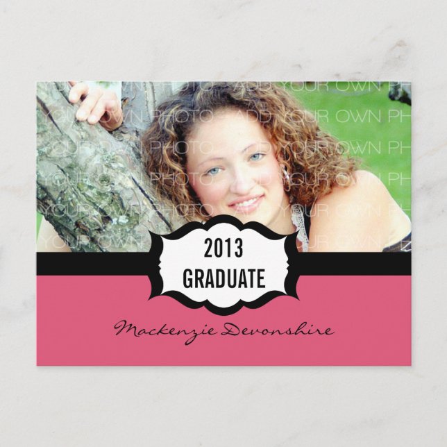 Carte Postale Simple Graduation Party, Rose (Devant)