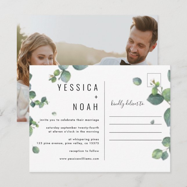 Carte Postale simple invitation Eucalyptus Mariage ph (Devant / Derrière)