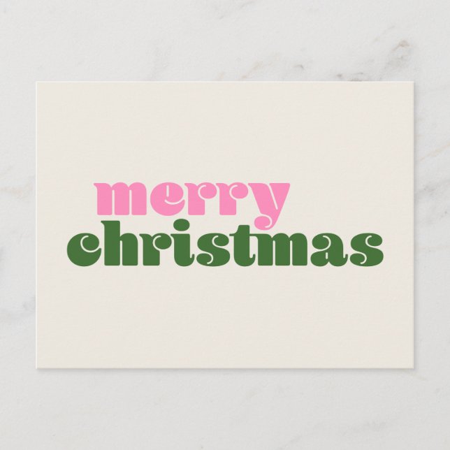 Carte Postale Simple Joyeux Noël Rose Vert Rétro Mignon  (Devant)