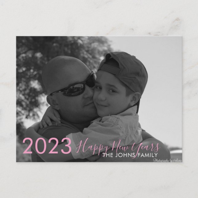 Carte Postale Simple Joyeux Nouvel An 2023 Pink Script Photo (Devant)
